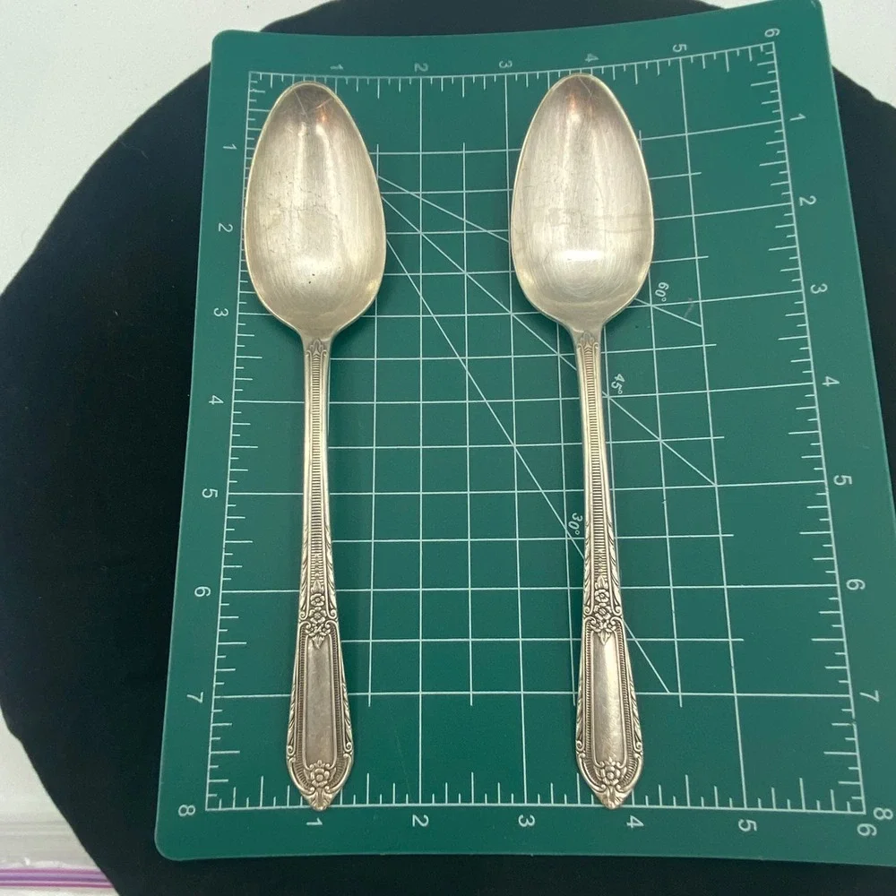 William Rogers IS Gardenia Silverplate Spoons Set of 2 Floral Art Deco 6